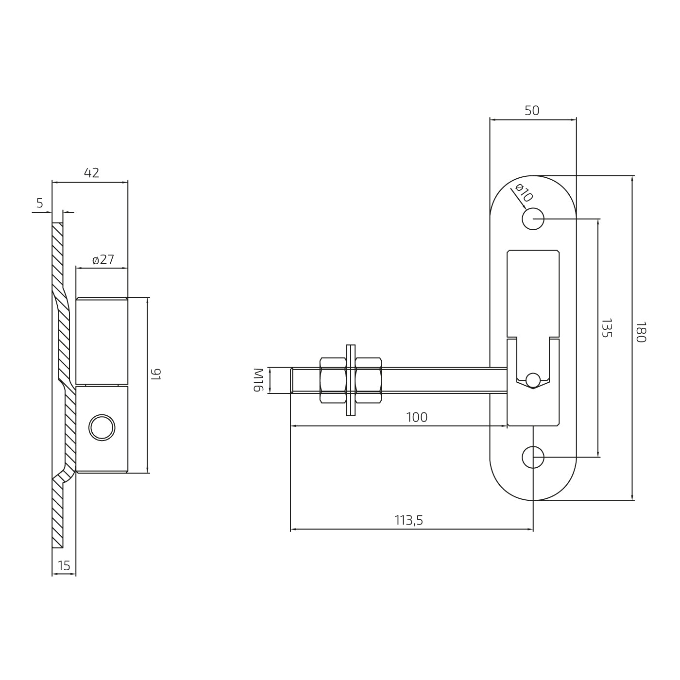Balama sudabila  M16 cu bila si placa 180x50x5
