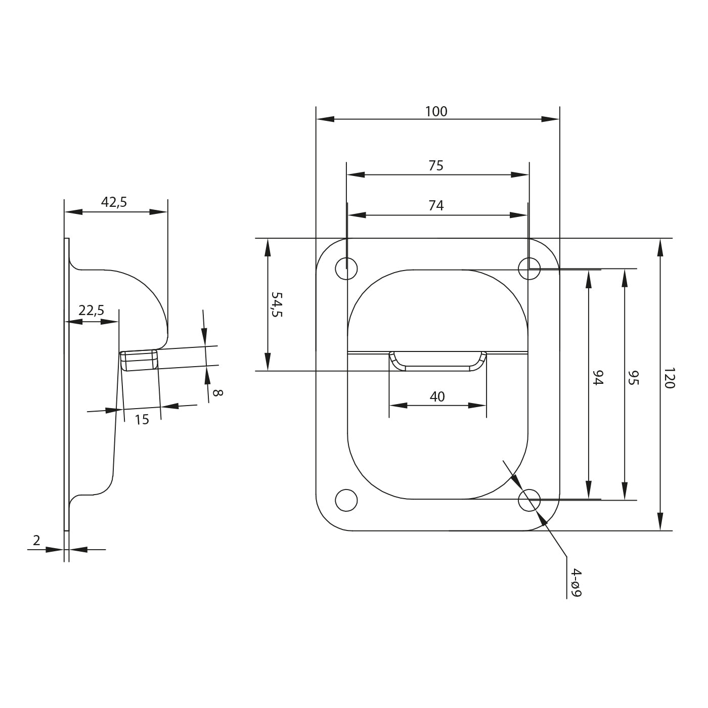 Opritor pentru porti batante – 120x100 mm , H=43 mm