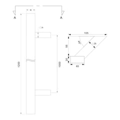 Set maner inox, 45 grade, dreptunghiular 20x40 , L=1200 mm, satinat